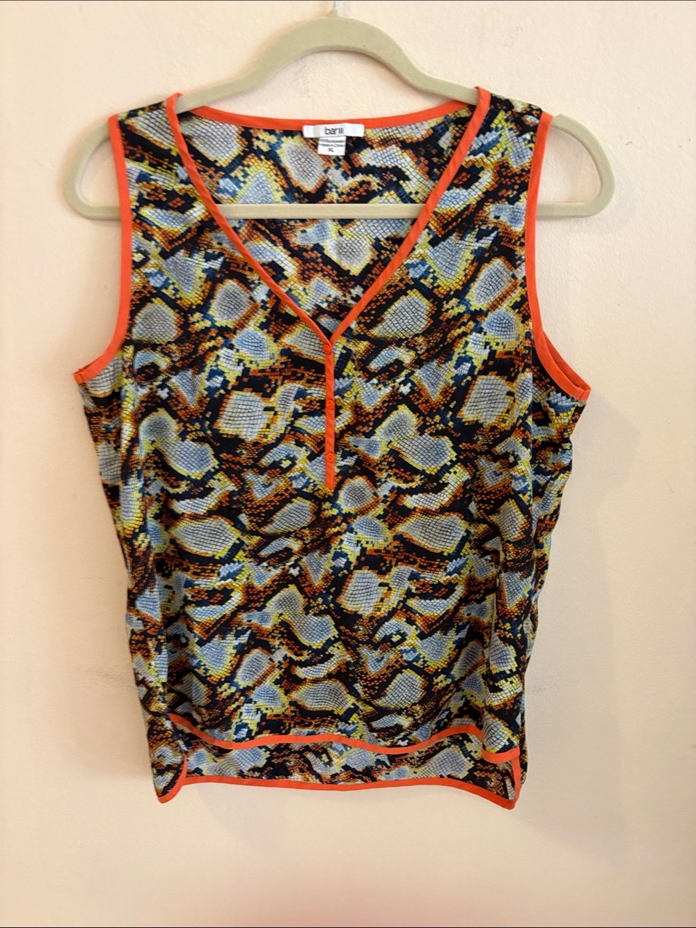 Bar III Multicolor Snake-Print Tank with Bright Orange Trim